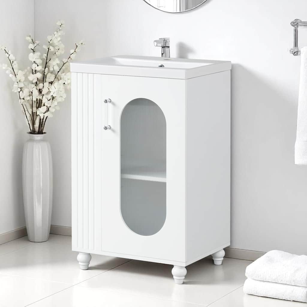 20" Bathroom Vanity with Sink,Freestanding Cabinet with Toilet Paper Holder, Two-Tier Shelf,Adjustable Shelf,Ceramic Basin