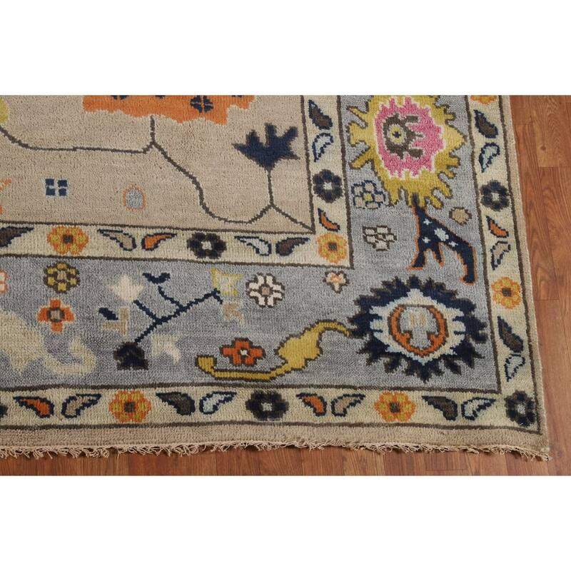 All-Over Floral Beige Oushak Oriental Area Rug Handmade Wool Carpet - 9'1" X 11'9"