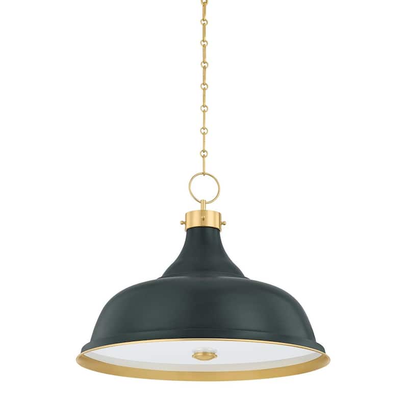 Hudson Valley Lighting MDS300L Painted No. 1 4 Light 24" Wide Pendant - Aged Brass / Soft Studio Green