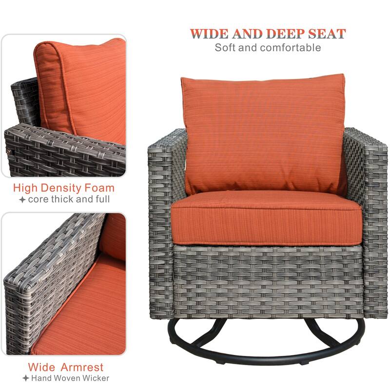 OVIOS Deep Seat Wicker 10-piece Sectional Set Swivel Chairs With Glass Top Coffee Table