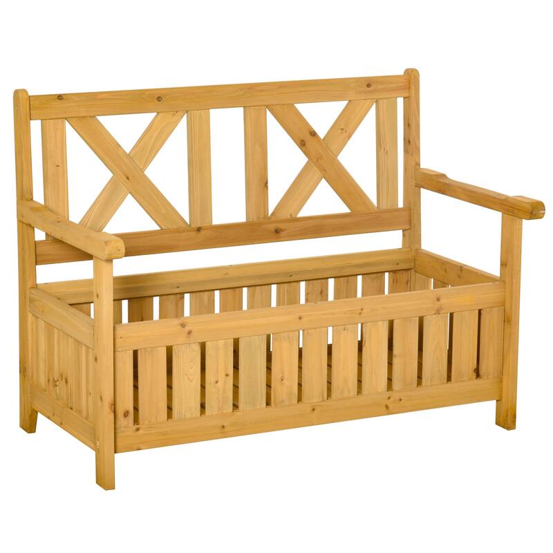 Cream White Rustic Solid Fir Wood Storage Boxes with Bench and 4 Wooden Legs for Porch Deck Garden and Balcony