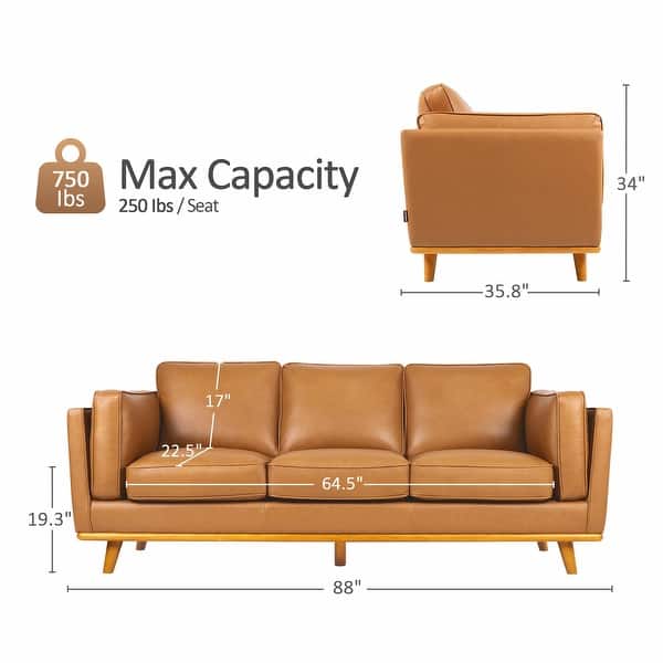 dimension image slide 1 of 6, MCombo Napa Leather Couch, Leather Sofa