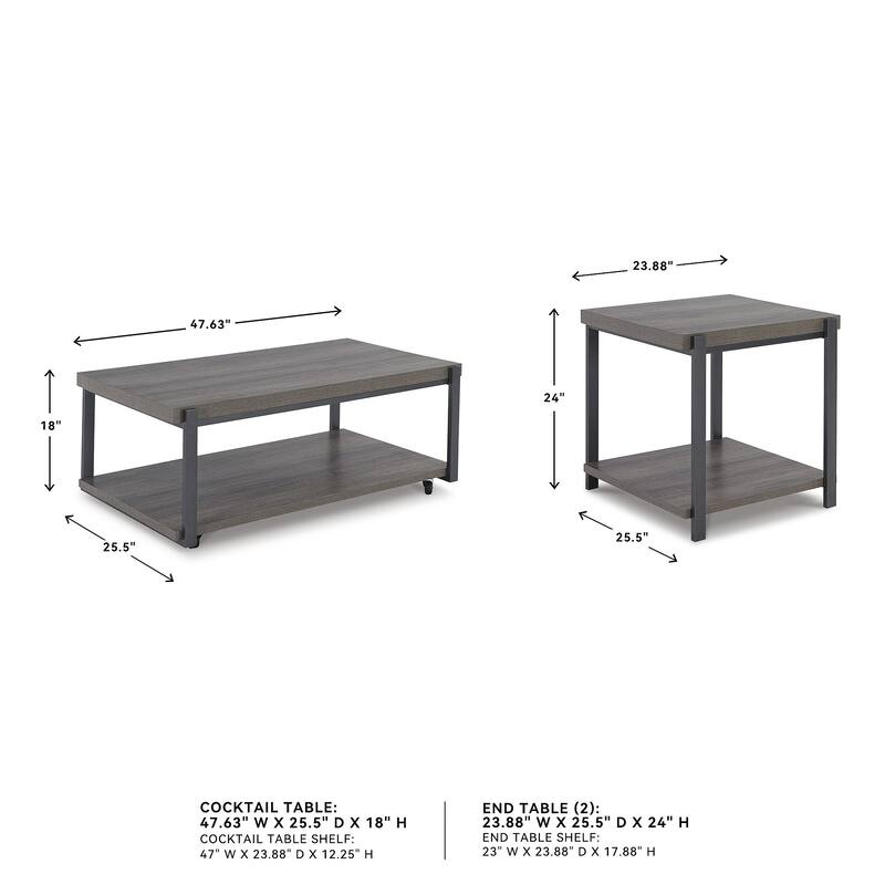 Signature Design by Ashley Wilmaden Gray/Black Table (Set of 3) - 47.63"W x 25.5"D x 18"H