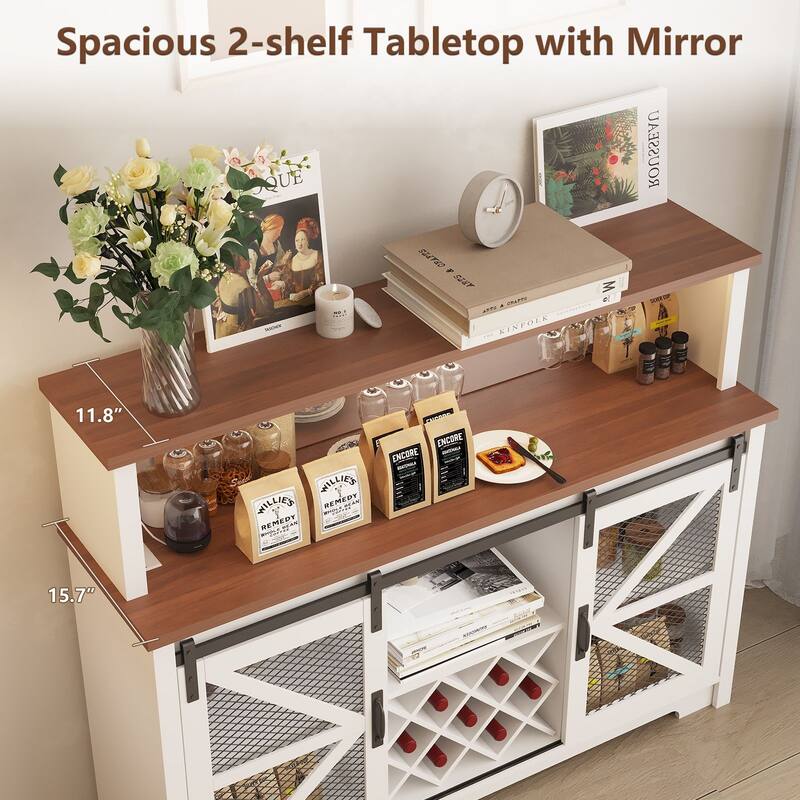 Meyreso Food storage cabinet Contemporary/Modern White Kitchen hutch with Wine Storage