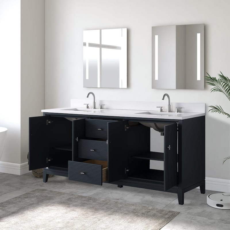 Vanity Art 72" Freestanding Bathroom Vanity with Engineered Marble Top and Sinks