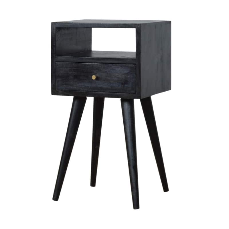Mid Century Modern Style Drawer Nightstand With Open Shelf,Wooden - Black - 1-drawer