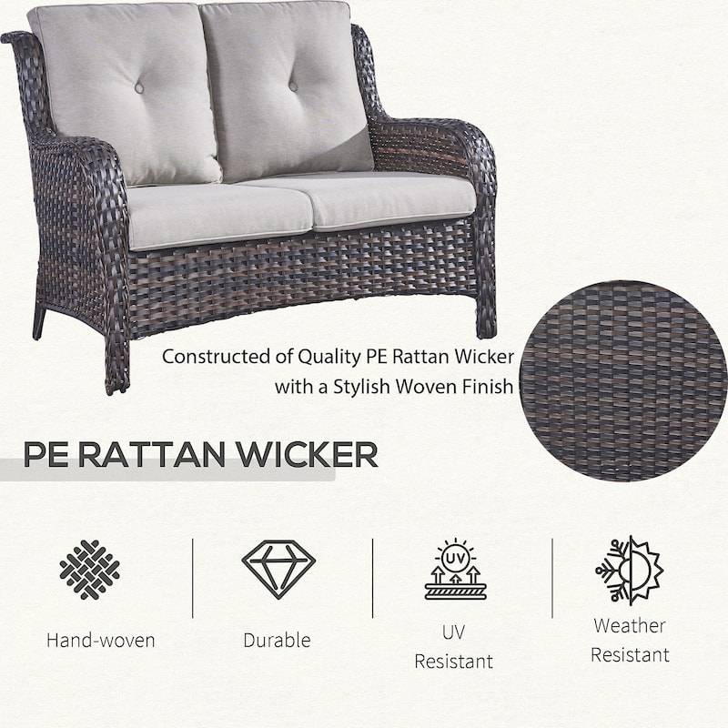 Pocassy Outdoor Loveseat Sofa 2-Seat PE Rattan