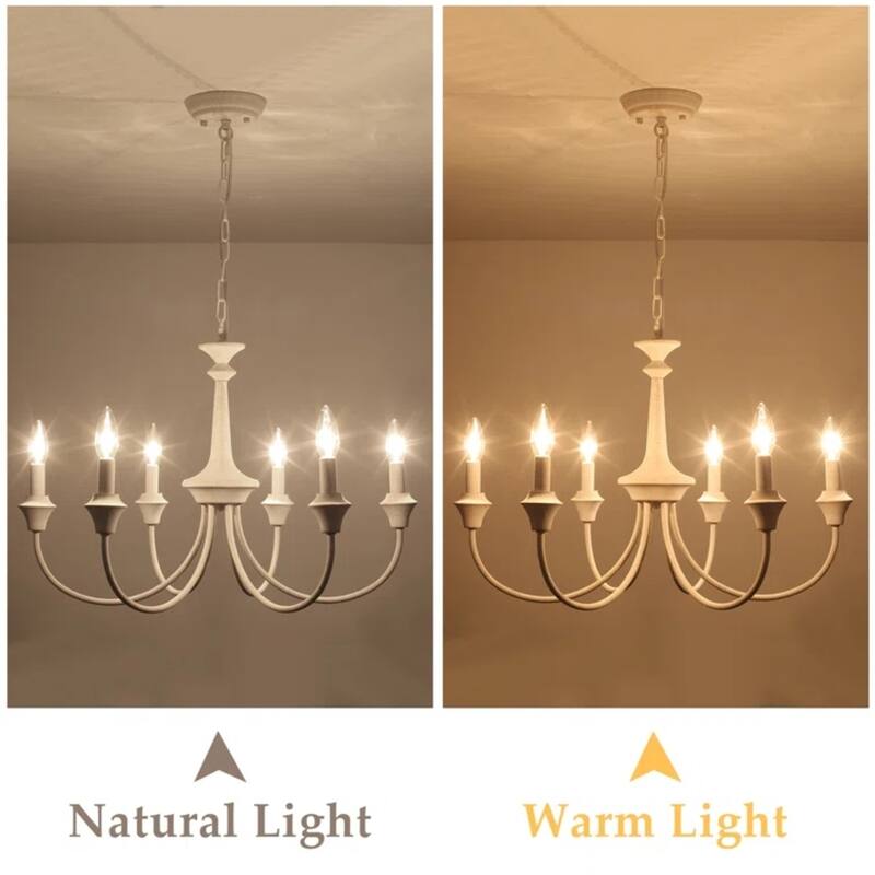 6-Light Modern Chandelier , Farmhouse Candle Chandelier for Dining Room Living Room Bedroom Kitchen - W24.4"x H15.55"
