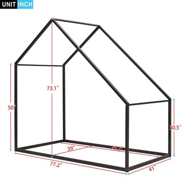 dimension image slide 2 of 3, Roof Design Twin Size Metal House Bed for Kids