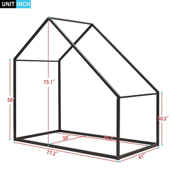 Twin Size Metal House Bed for Kids, Roof Design for Cozy Semi-Enclosed Space, Versatile and Stylish