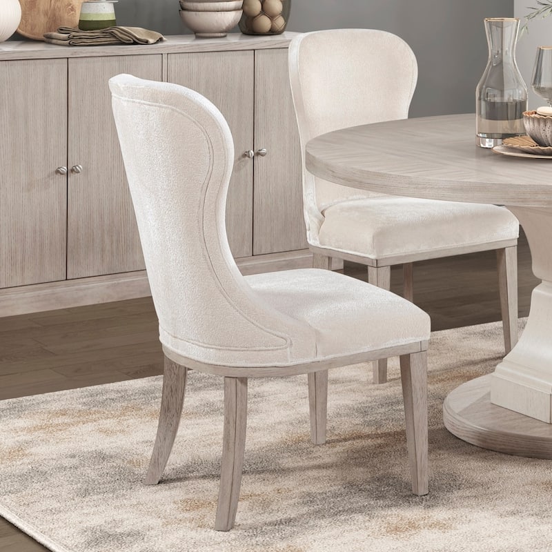 Modern 5pc Dining Set Round Table and 4x Side Chairs Ivory Fabric Upholstered Furniture