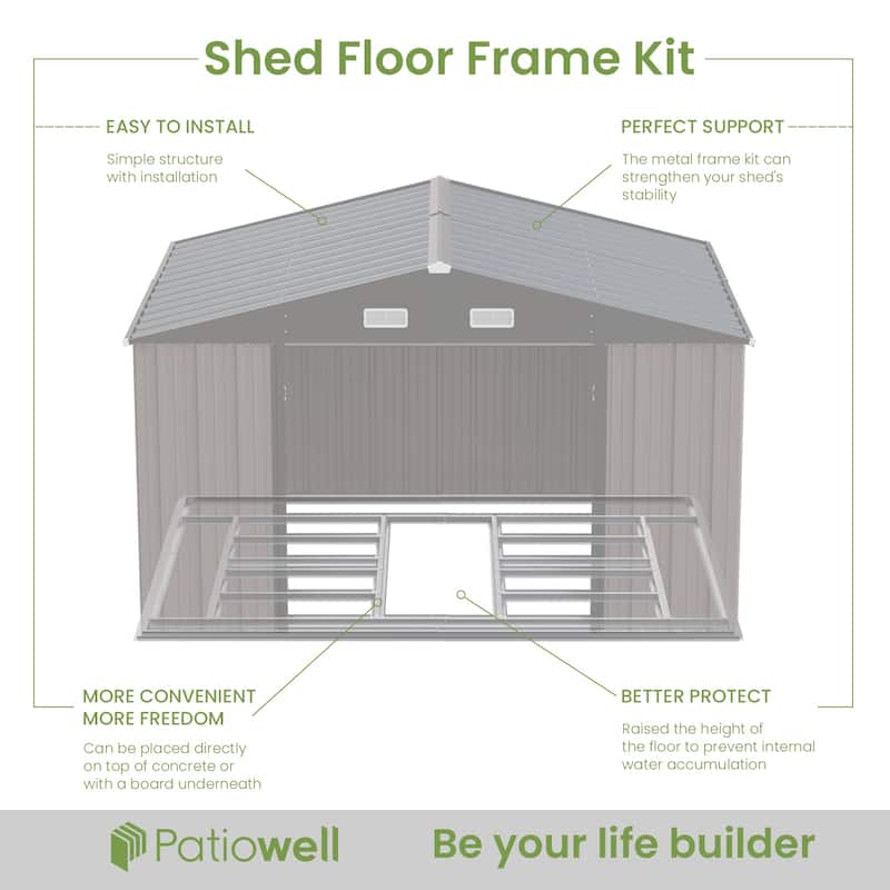 Patiowell 10' x 8'/10' x 10'Metal Outdoor Storage Shed with Goods Shelves/Floor Frame Garden Tool Shed for Backyard Garden