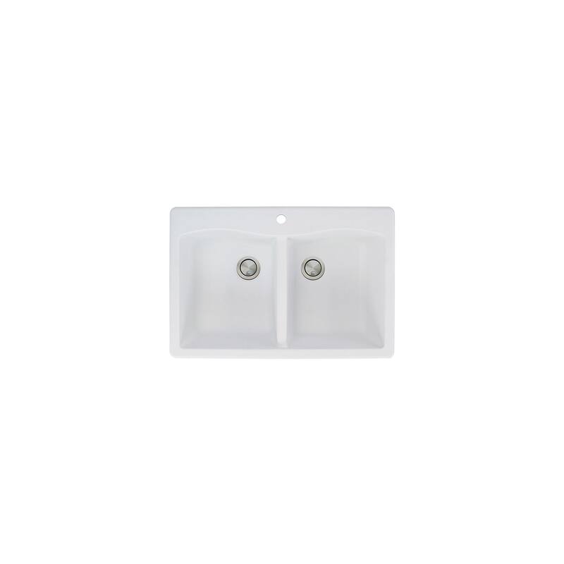 Transolid Aversa 33in x 22in silQ Granite Drop-in Double Bowl Kitchen Sink with 1 Pre-Drilled Center Faucet Hole