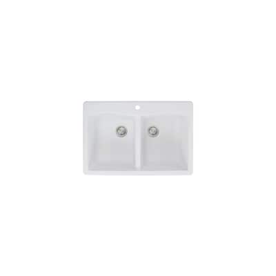 Transolid Aversa 33in x 22in silQ Granite Drop-in Double Bowl Kitchen Sink with 1 Pre-Drilled Center Faucet Hole