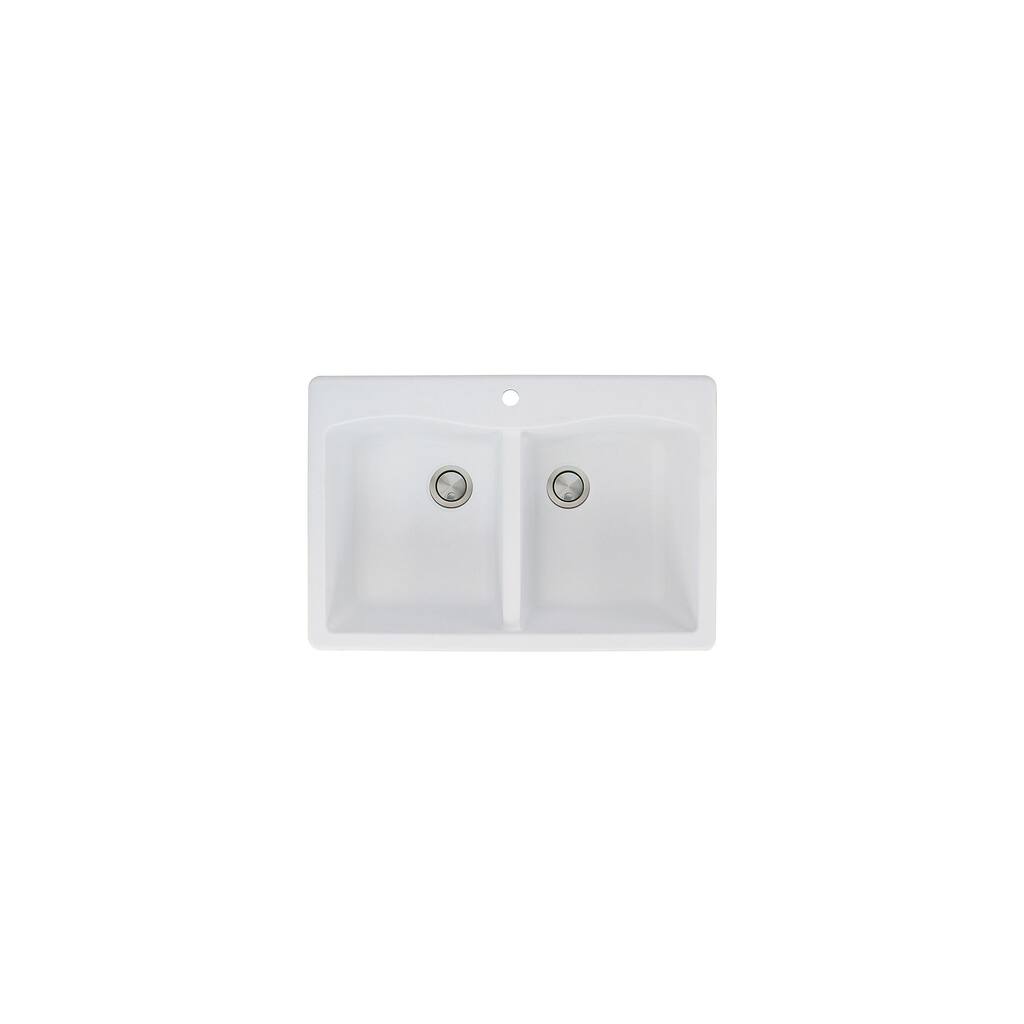Transolid Aversa 33in x 22in silQ Granite Drop-in Double Bowl Kitchen Sink with 1 Pre-Drilled Center Faucet Hole
