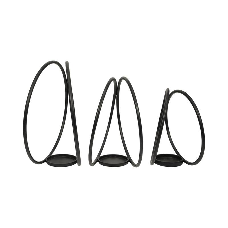 Sagebrook Home Modern Round Metal Double Ring Candle Holder, Set of Three - 16" x 8" x 16" - 16" x 8" x 16"