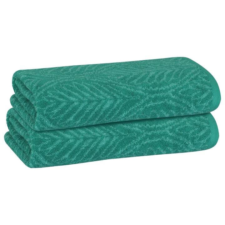 PREMIUS 2 Pack Leaf 100% Cotton Yarn Dyed Hand Towel, 16x28 Inches - 16x28 Inches - Green