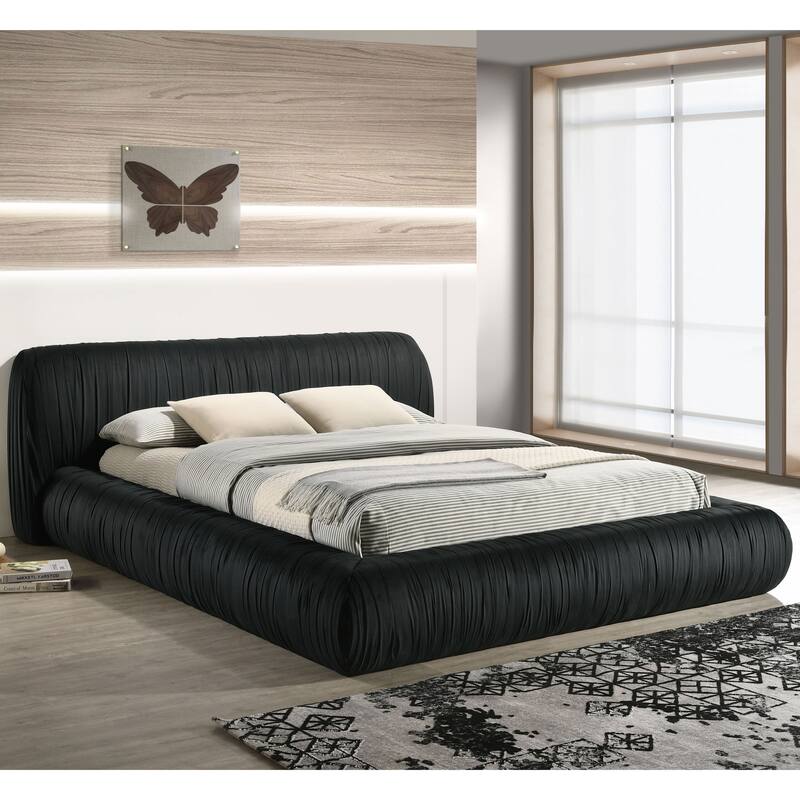 Furniture of America Henrietta Modern Velvet Upholstered Low Profile Queen Platform Bed - Black