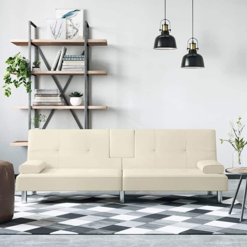 vidaXL Sofa Bed Foldable Sleeper Sofa Couch Bed with Cup Holders Faux Leather - 78.7" x 35" x 27.6"