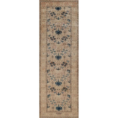 Oushak Turkish Runner Rug Handmade Vegetable Dye Beige Wool Carpet - 2'8" x 9'9"