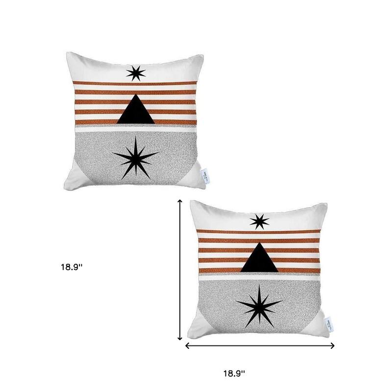 HomeRoots Set Of Two 18" X 18" Gray Black White And Red Abstract Zippered Handmade Polyester Throw Pillow