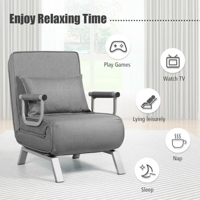 Folding 5 Position Convertible Sleeper Bed Armchair Lounge Couch with Pillow