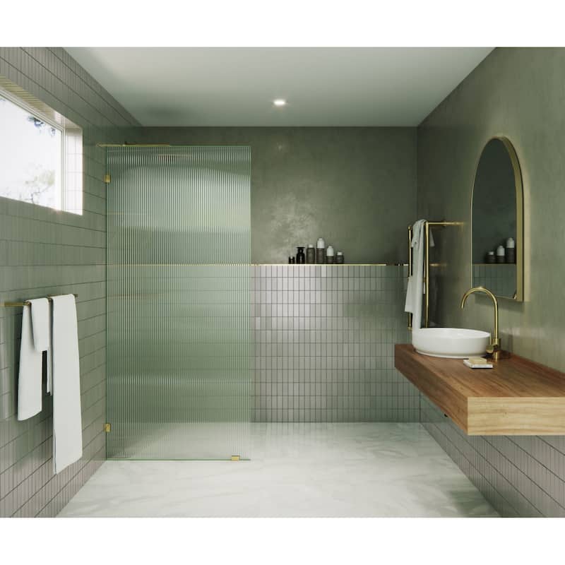 Glass Warehouse GW-FL-34 Gaia 78" High x 34" Wide Shower Screen - Polished Brass