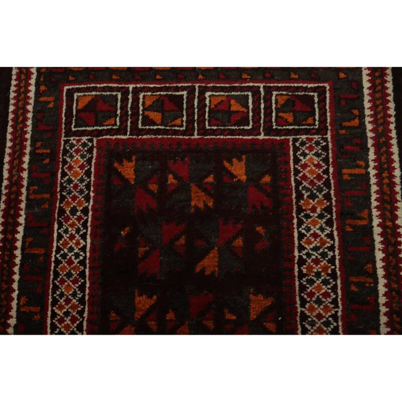 Hand Knotted Oriental 100% Wool Carpet Traditional Tribal Red Balouch Area Rug - 4' 7'' X 2' 11''