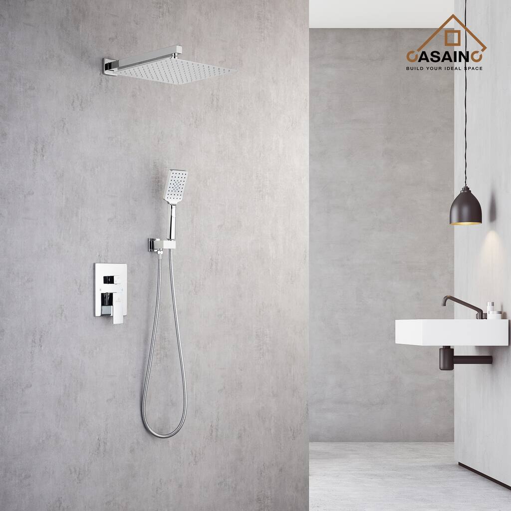 3-Spray Pattern 10 in. Wall Mount Shower System Shower Head and Functional Handheld, Chrome (Valve Included) - 10 inch