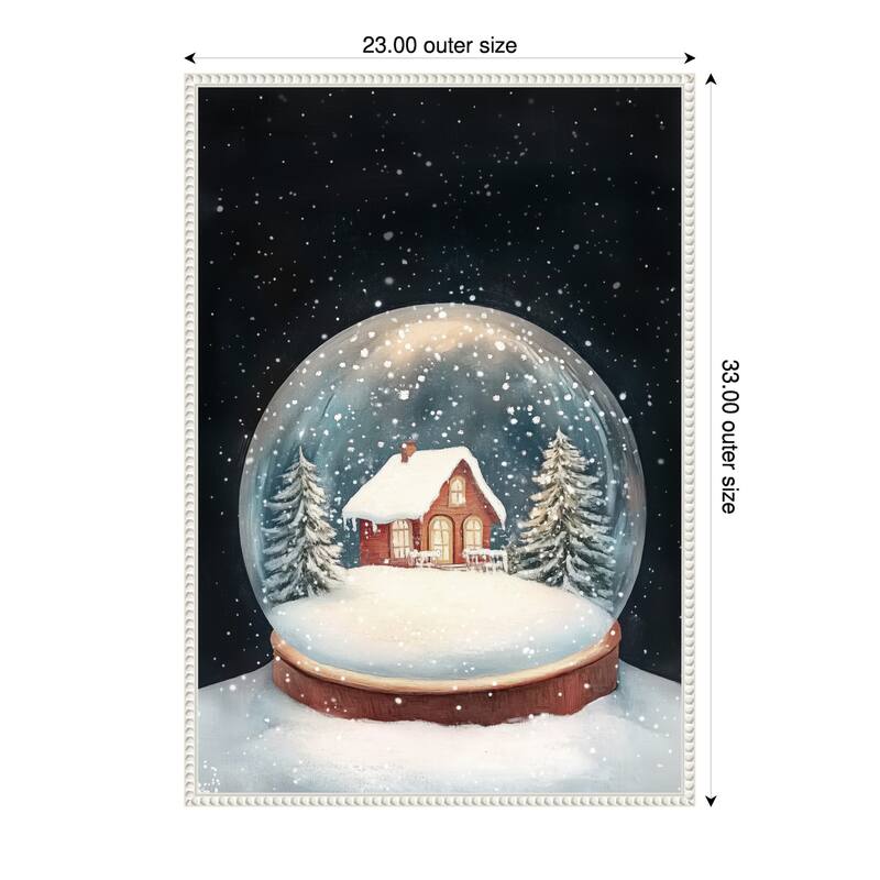 Snow Town Globe by Melloi Art Prints (23 x 33 in.), Framed Canvas Wall Art Print - Sylvie Beaded White