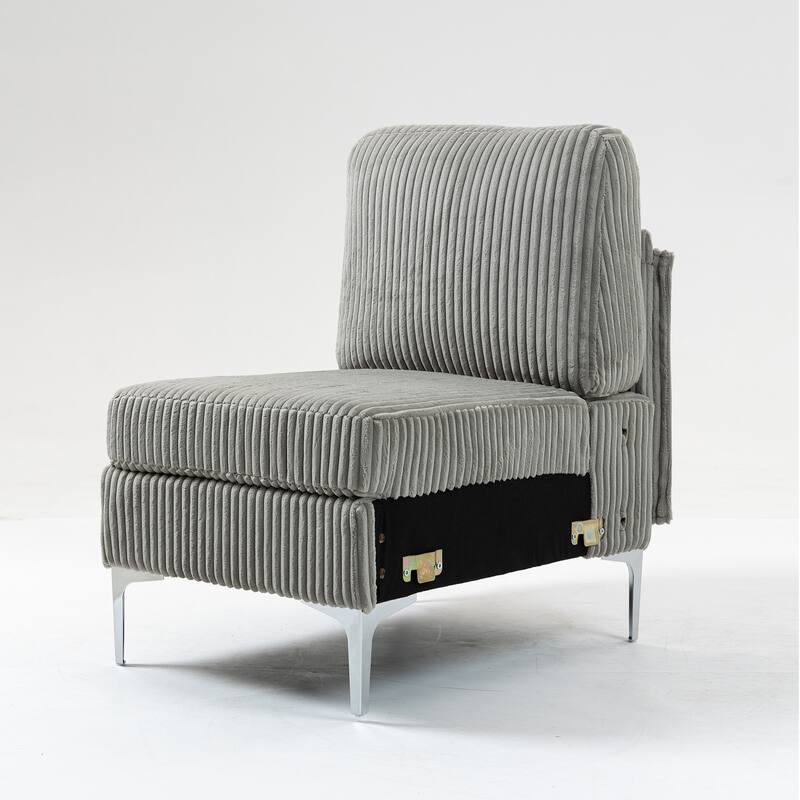 Modern Armless Accent Chair, Corduroy Upholstered Lounge Chair with Metal Legs, Small Single Sofa Chair for Living Room