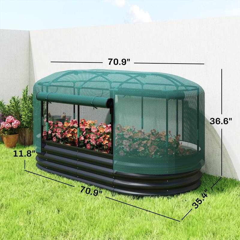 Outsunny 6 x 3 x 3 ft Galvanized Raised Garden Bed Kit, Oval Metal Outdoor Planter Garden Boxes