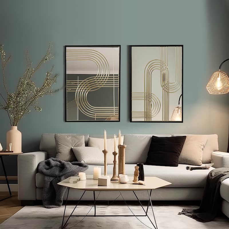 Modern Gold Iron Loops Rectangular Accent Wall Mirrors (Set of 2) - 25.98" H x 17.91" W x 0.98" D