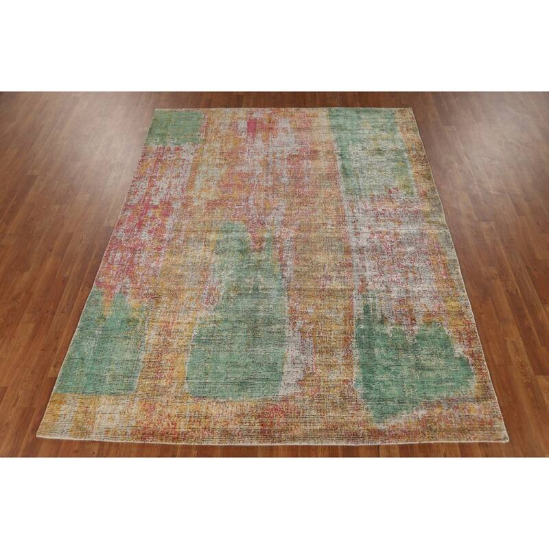 Contemporary Colorful Abstract Indian Area Rug Handmade Wool Carpet - 6'6"x 8'6"