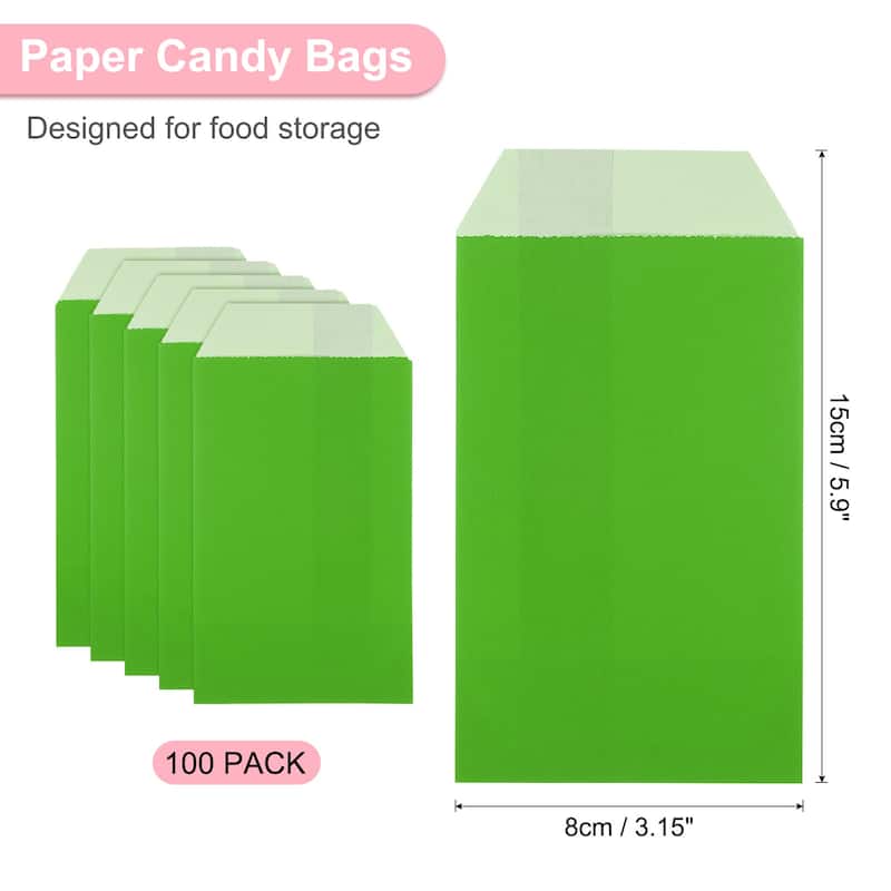 100Pcs Kraft Paper Treat Bags, 6" x 3" Candy Flat Favor Bags - Fruit Green
