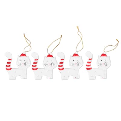 Novica Handmade Merry Felines Wood Holiday Ornaments (Set Of 4)