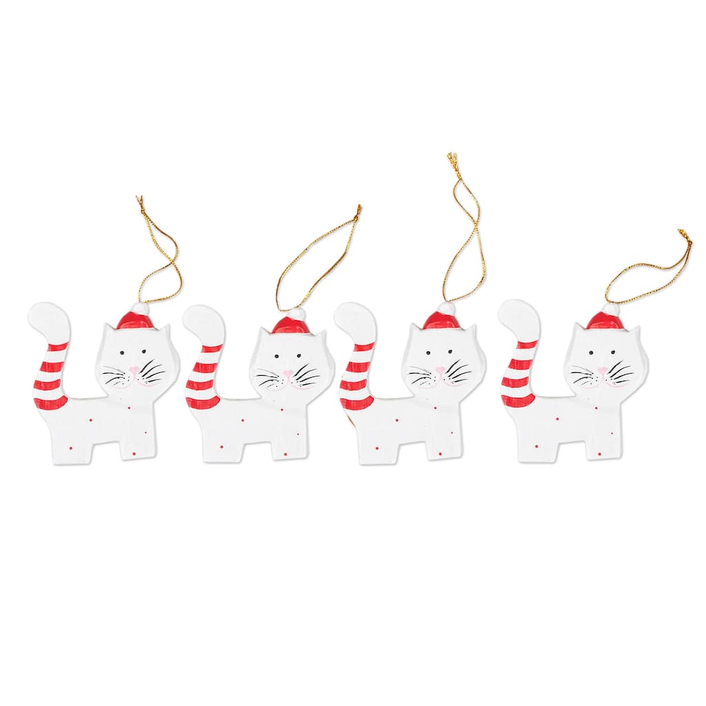 Novica Handmade Merry Felines Wood Holiday Ornaments (Set Of 4)