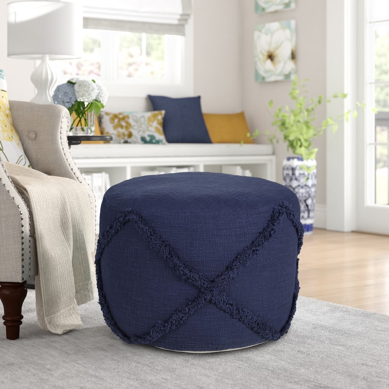 HomeRoots 18" Blue 100% Cotton Ottoman