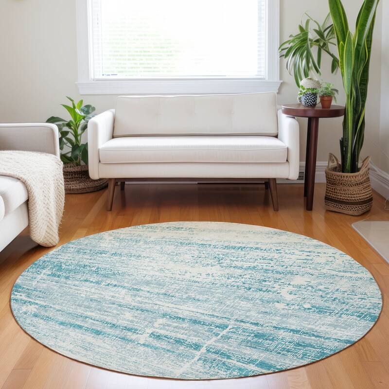 Premium Washable Super Soft Modern Solid Mayfield Rug - Teal - 8' x 8' - Round