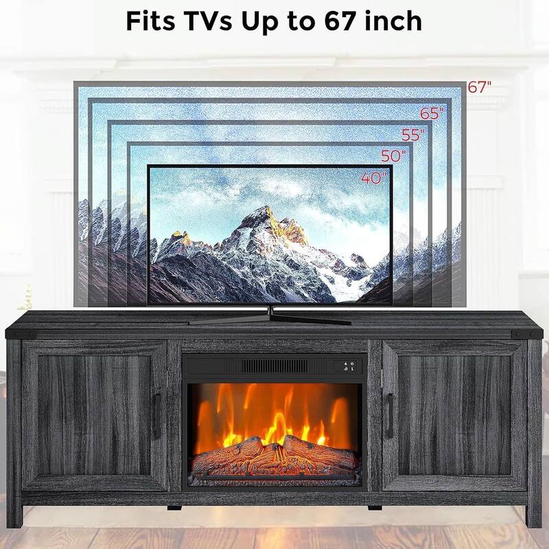 TV Stand For TVs Up To 65" With 23" Electric Fireplace Included, with Remote