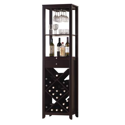 Modern Style Umber Finish Wood Wine Cabinet - 69"H x 15"W x 19"D