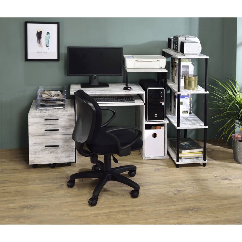 Versatile Metal and Wood Computer Desk with Integrated Storage Options - Antique White and Black