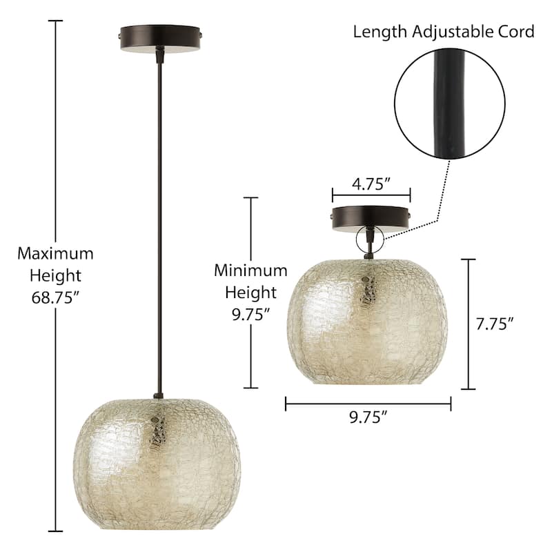 River of Goods Black Metal and Glass 9.75-Inch Pendant Light with Adjustable Hanging Cord - 9.75" x 9.75" x 9.75/68.75"