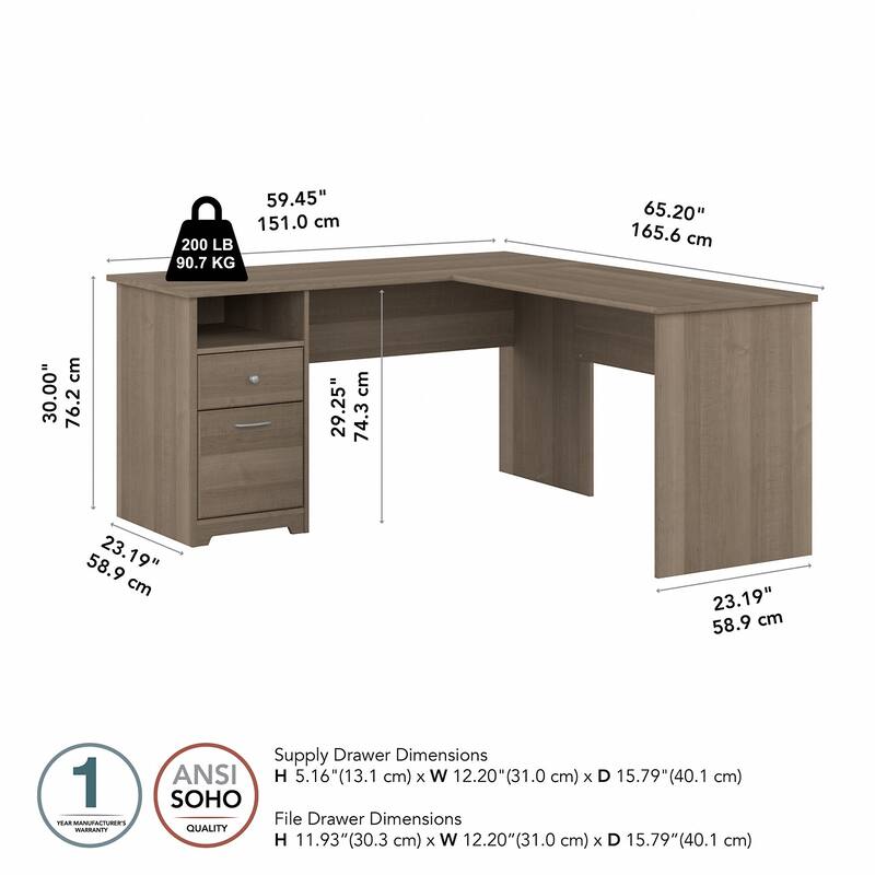 Cabot 60W L-Desk with Hutch and Drawers by Bush Furniture