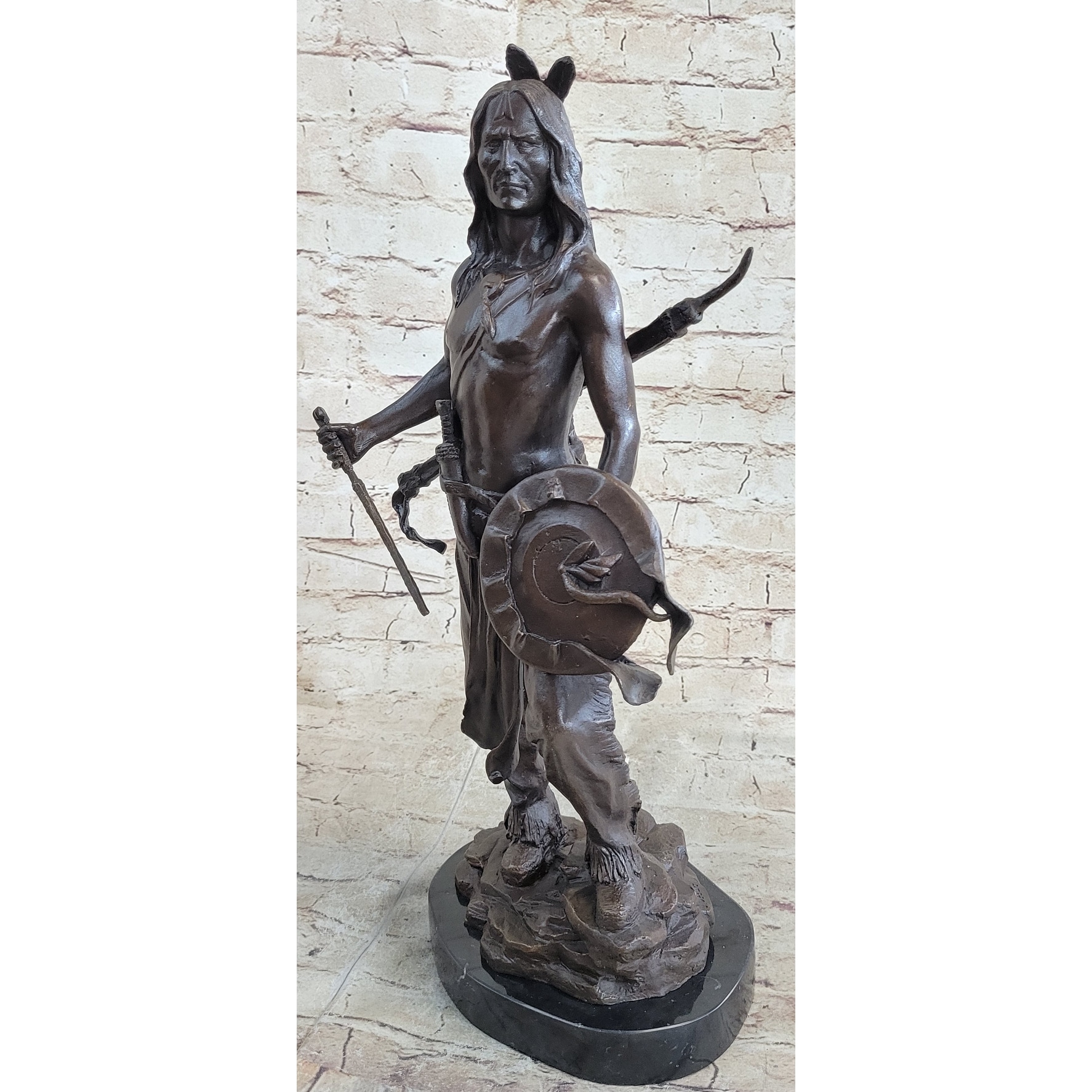 Native American Indian Warrior W/ Tomahawk - Bronze Metal Statue
