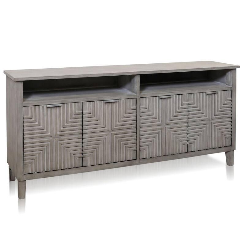 Quadrant Credenza - Four Geometric Patterned Doors - Brushed Gray Finish - Gray