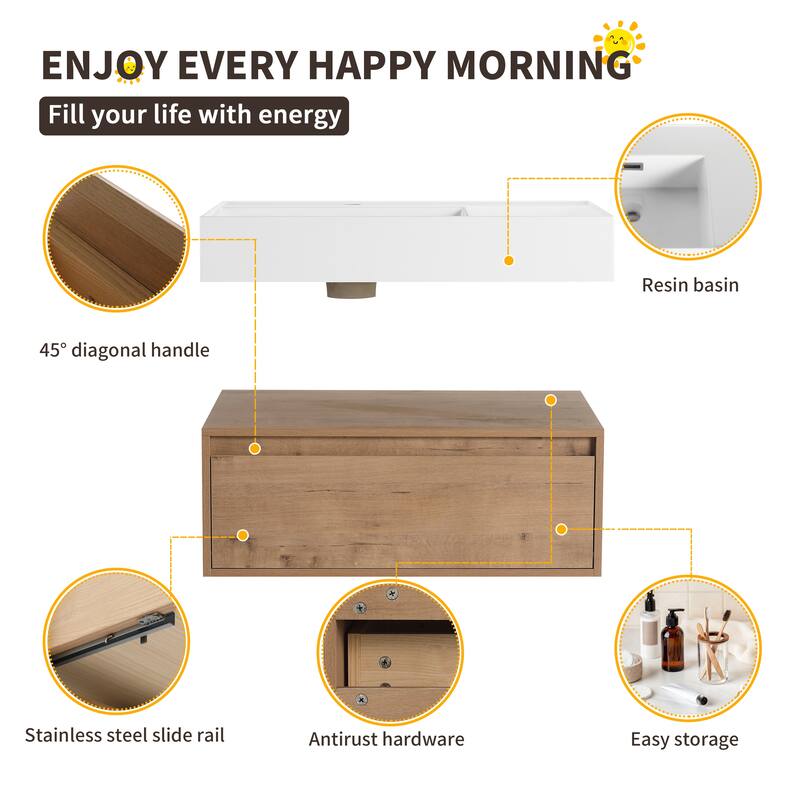 Beingnext 30"/60" Wall Mounted Bathroom Vanity with Sink, Floating Bathroom Vanity with Soft Close Drawer