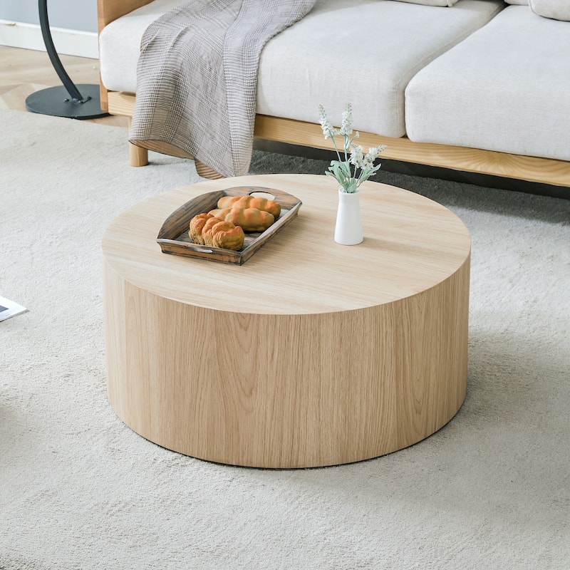 Roomfitters Cylindrical MDF Coffee Table with Deep Walnut Finish, 27.5"x12" Modern Minimalist Accent Table