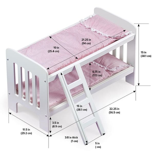 dimension image slide 0 of 2, Badger Basket Doll Bunk Bed with Bedding and Ladder