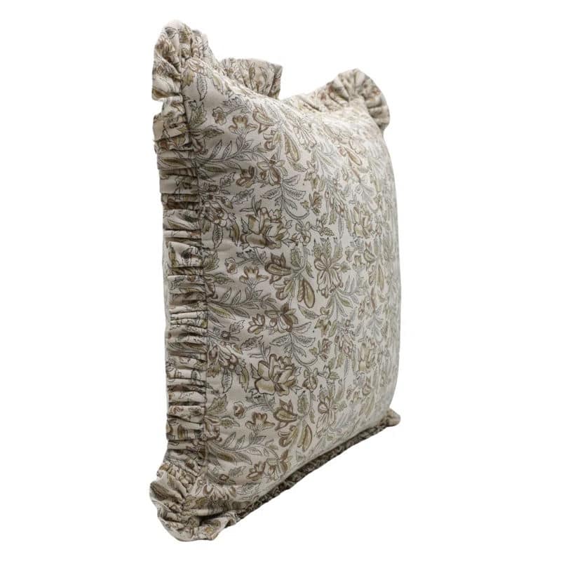 Floral Cotton Indoor Outdoor Frill Pillow Cover- Kudrat